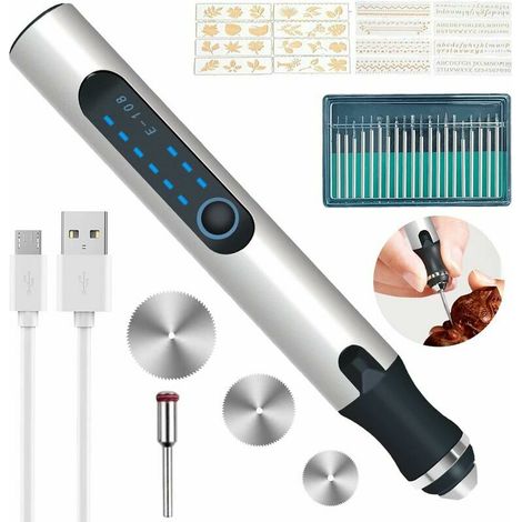 royaluxe -Stylo Grav Électrique, Gravure Carve Outil, Mini Stylo Grav sans Fil, Stylo Grav Multifonctionnel, Outil Rotatif Bricolage, Pour Bijoux Métal Verre Pierre Plastique Bois (Argent) Outils de p (1/5)