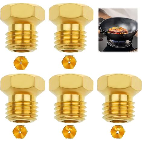 Gicleur gaz Butane Universels, GPL Bouteille Buses Brûleur Injecteur de Gaz Gicleur Bouteille Kit de Conversion, pour Cuisinière à Gaz de Brûleur au Propane (1x0,5, 2x0,7, 1x0,87, 1x1,02) (1/5)