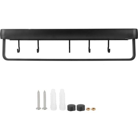 Étagère murale de rangement de 50 cm, multifonctionnelle, pour cuisine et salle de bain, avec barre et 5 crochets (1/5)