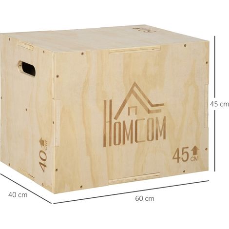 Plyo Box in legno 45 x 40 x 60 cm, 3 altezze, con maniglie, naturale OKMYHOME