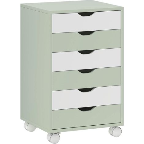 Classeur mobile vert 6 tiroirs avec roulettes silencieuses pour bureau ou maison, design coloré rangement efficace (1/5)