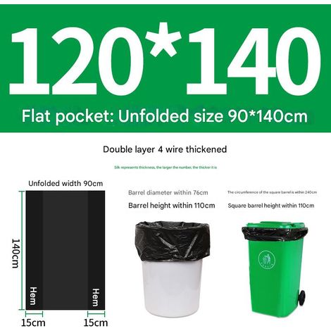 Sac en plastique portable noir, sac poubelle à cordon épais et durable, étanche, adapté à la maison et au bureau (100120cm) (100 pièces/4 soie) (1/5)