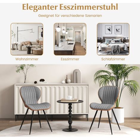 Set mit 2 grauen Esszimmerstühlen, gepolstert, geschwungene Rückenlehne, Tragkraft 150 kg