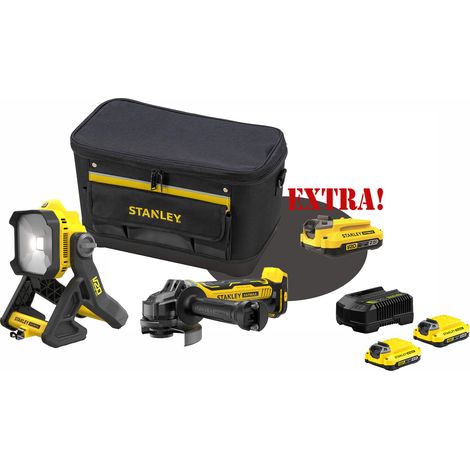Kit Smerigliatrice a batteria 18V V20 Brushless SFMCG700B + Lampada LED da cantiere 18V V20 SFMCL030B V20 + Set energia + EXTRA OMAGGI FATMAXB. STANLEYB.