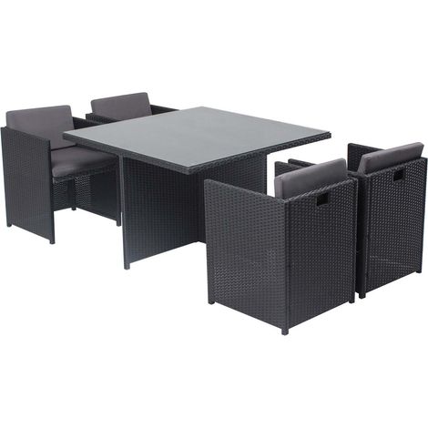 Salotto da giardino a incasso 4 posti resina intrecciata nero/grigio MIAMI (1/5)