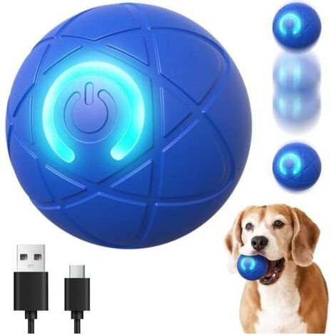 Balle interactive intelligente pour chien, jouet rechaable par USB, robuste et durable, avec fonctions de vibration et de rebond, jouet cadeau pour chien (bleu). (1/5)