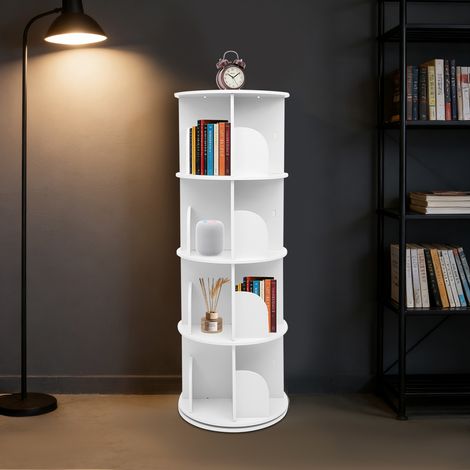 YISSALE-Um 360° drehbares Regal Weißes Bücherregal mit 4 Ebenen Standregal für das Wohnzimmer Drehbares Regal Regal für das Büro (1/5)