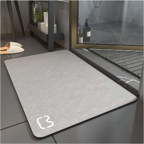 Tapis de Bain Antidérapant Super Absorbant Diatomite Tapis Salle de Bain Microfibre Tapis de Baignoire Tapis de Douche Doux Séchage Rapide (Gris, 50 80) (1/4)