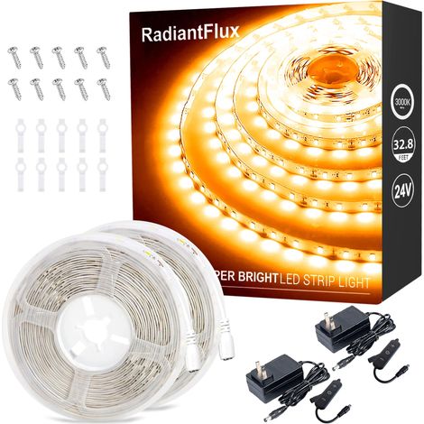 XEPHO Lot de 2 rubans LED blanc chaud 10 m (32,8 pi), 1200 LED, flexibles, éclairage lumineux, pour placard, étagère, salon, bureau, dressing et pendaison de crémaillère (1/5)