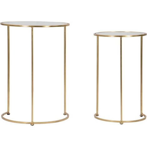 Tavolinetti struttura in ferro color oro ripiano in vetro per interni set da 2