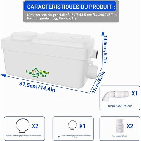 Broyeur sanitaire Pompe à déchets silencieuse, Pompe de relevage Douche équipée de 2 entrées 300 (1/4)