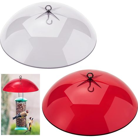 Couvercle Protecteur Pour Trousseaux À Oiseaux - Dôme En ABS Antipluie Et Antiécureuil - 26 x 8 cm - Transparent/Rouge/Bleu - Lot De 2 (1/5)