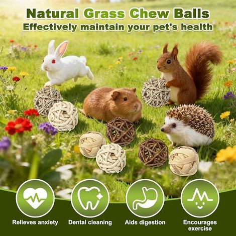 Toy Rabbit Balls Grass Hand Woven Ball Treat Toys Animals Company, Ball Grass Woven Ball Rattan Chew for Hamsters Rabbits Pigs India Chinchilla Teeth (1/4)