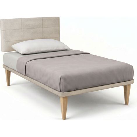 Letto 1 Piazza e Mezza con Rete Rivestita 120x190 cm Microfibra Sabbia Tessis Testata Square (1/5)