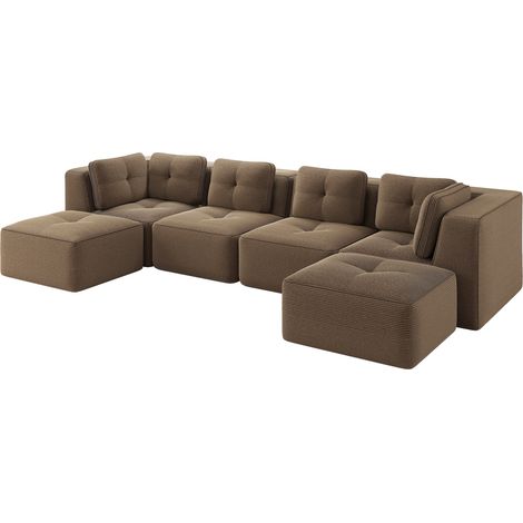 Canapé d'angle modulable en velours côtelé marron, sans montage, avec pouf, design antidérapant et assise profonde convertible en canapé-lit CHICFURN (1/5)