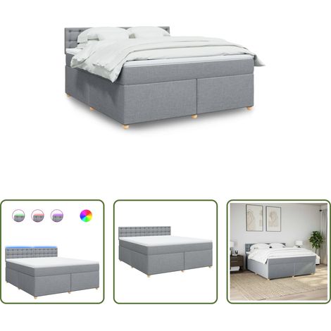 vidaXL LED-Beleuchtung - Boxspringbett mit Matratze Hellgrau 180x200 cm Stoff (1/5)