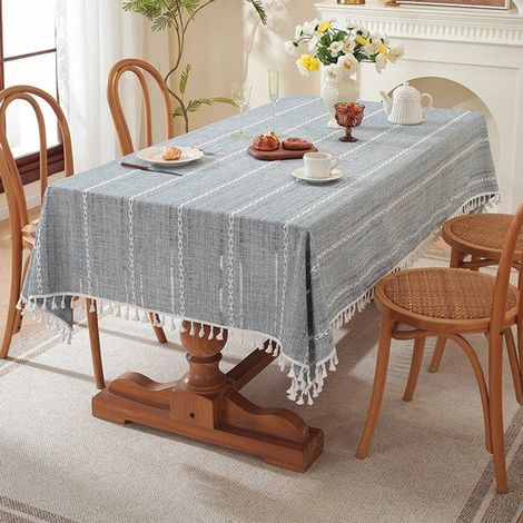 Tovaglia rettangolare in lino antimacchia, elegante e impermeabile, ideale per la cucina, il tavolino da caffè e la decorazione di ristoranti, colore bianco sporco, 140220 cm. (1/5)