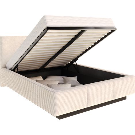 Lit coffre Aveiro velours côtelé 140 x 190 cm avec sommier à lattes relevable Beige Foncé (1/5)