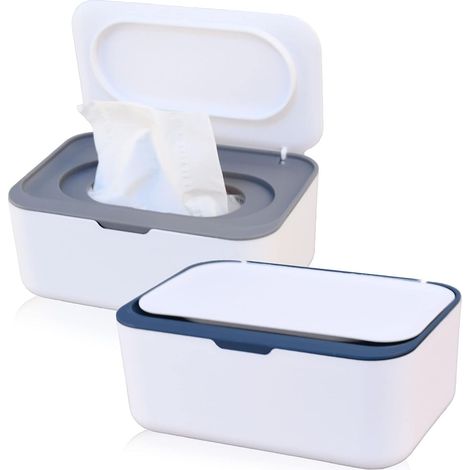 Lot de 2 boîtes de rangement pour mouchoirs, boîte multifonctionnelle pour lingettes humides avec support, scellée, antidérapante et anti-poussière (1/5)