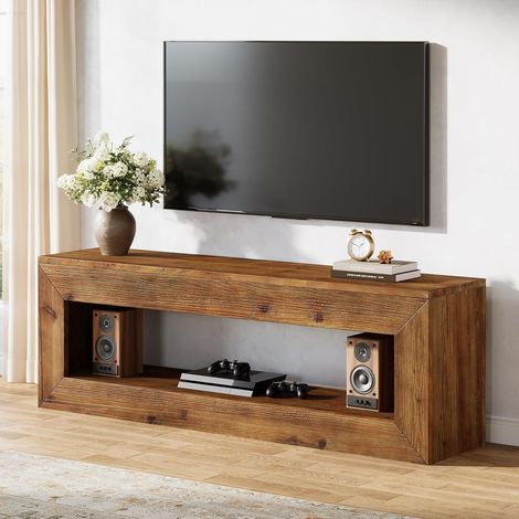 Tribesigns Meuble TV en Bois Massif, Meuble pour télévision Style Campagne jusqu'à 55 Pouces,120 cm Meuble sous téléviseur, Banc TV avec Rangement, Console TV pour Salon, Chambre, Marron Rustique