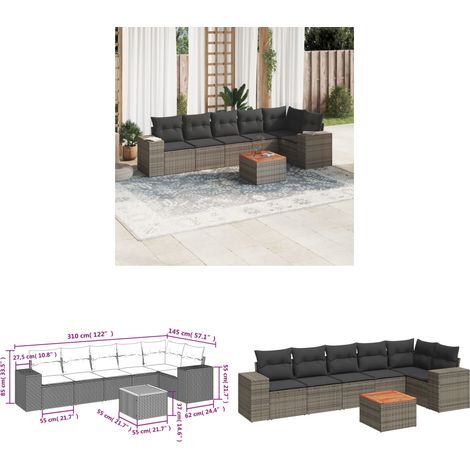 Salon de jardin avec coussins 7 pcs gris résine tressée - Ensemble Salon De Jardin - Salon De Jardin Extérieur - Meuble De Jardin - Mobilier De Jardin - Résine Tressée - Home & Living (1/3)