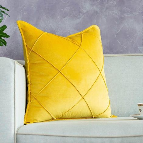 Housse de coussin carrée en velours à motif losanges, douce et texturée, pour canapé (Jaune, 51 x 51 cm) (1/3)