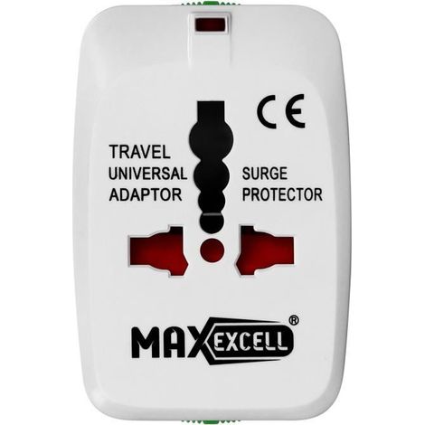 Adaptateur Prise Universel EU / USA / UK / AUS - Max Excell - 4 en 1 - Voyant LED - Blanc (1/5)