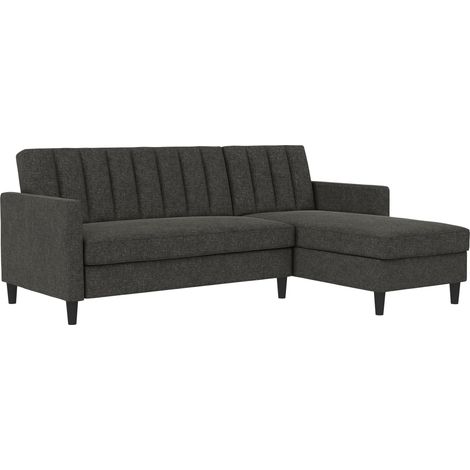 CelineCanapé-lit 3 places avec chaise longue en effet lin anthracite (1/5)