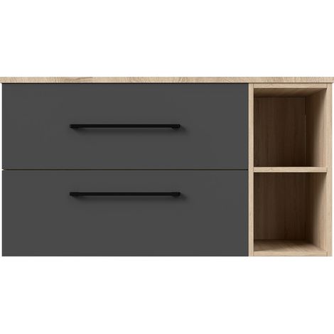 AICA Ensemble de meubles de salle de bain + Planche suspendu, 2 Tiroirs + Rangements Ouverts, 100x46x52cm, Chêne + Anthracite, Sans Vasque