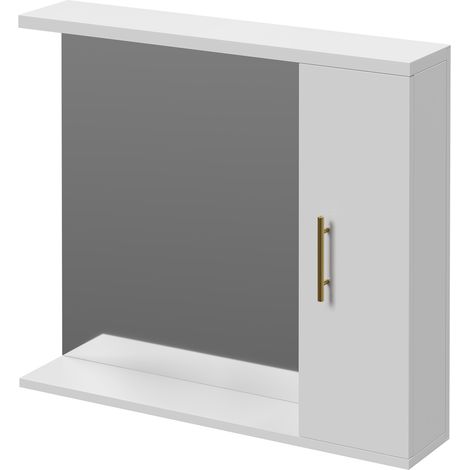 Alexander James 850mm x 750mm Downlit Vanity Mirror with Storage - 850mm - Brushed Brass 96mm Knurled Bar Handle