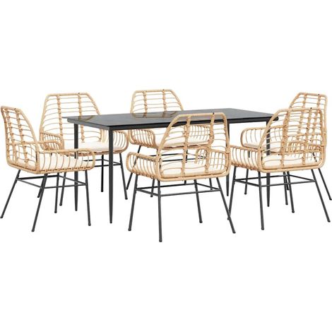 Maison Exclusive - Set Pranzo da Giardino 7pz con Cuscini Marrone Polyrattan Vetro (1/5)