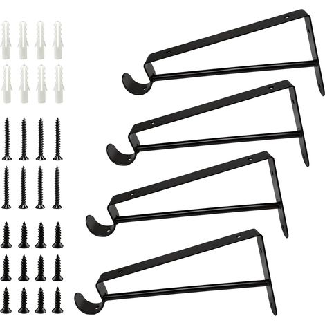 4 Pcs Equerre Etagere Murale Noir avec Support pour Tringle, 205mm (1/5)