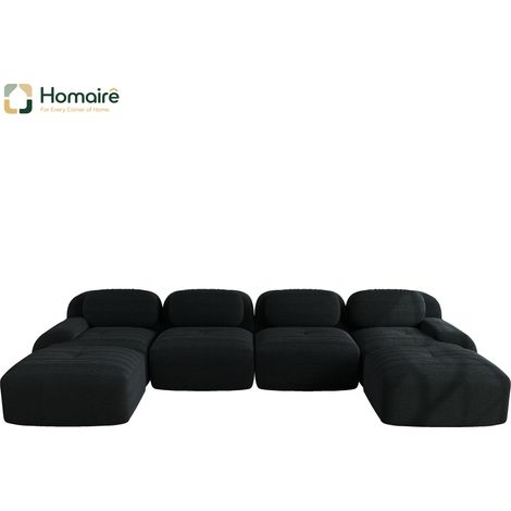 Canapé modulable en velours côtelé noir avec accoudoirs 388 x 178 x 75 cm HOMAIRE (1/4)