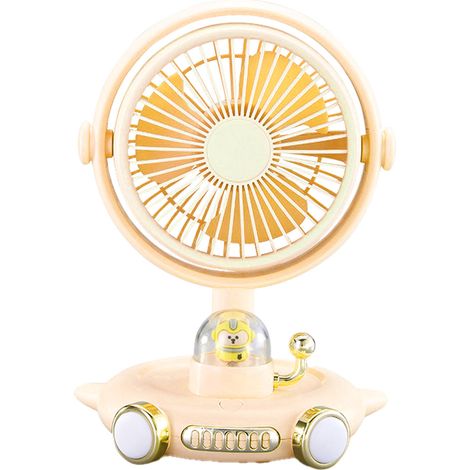Petit ventilateur de bureau avec lumière, rechargeable par USB, silencieux, à vitesse et angle réglables, portable, avec veilleuse intégrée, jaune. (1/5)