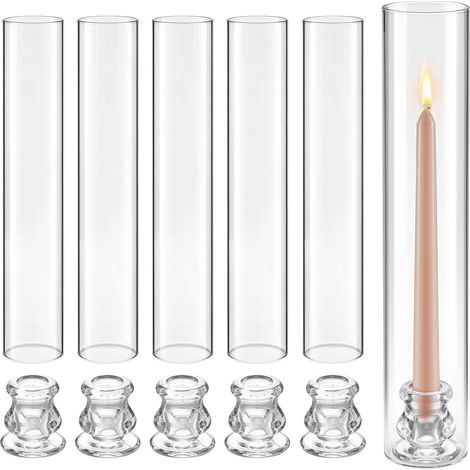 Mophorn Set di 24 portacandele Hurricane, portacandele da tavolo in vetro trasparente 65 x 350 mm, realizzati in vetro borosilicato resistente, ideali come centrotavola per matrimoni, feste (1/5)