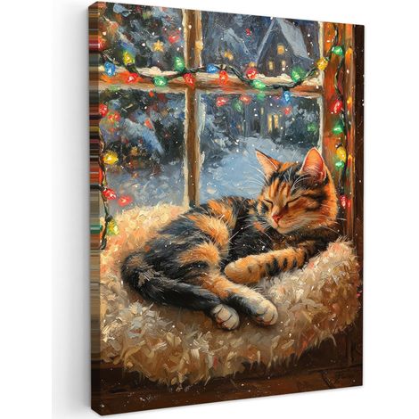 CUADRO EN LIENZO Gato - Navidad - Invierno - Animal Lienzo 30x40 cm (1/5)