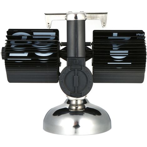 Small-scale, fold-down, stainless steel, internal gear, quartz table clock, black/white (1/5)