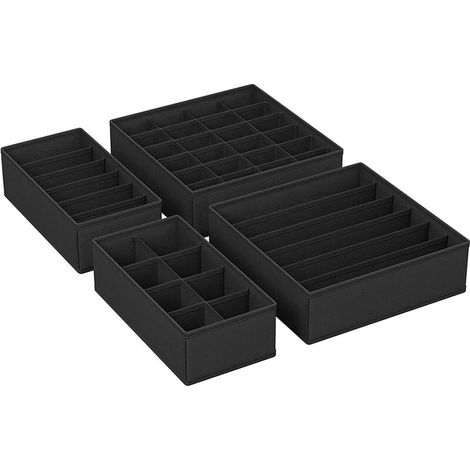 Set of 4 Underwear Drawer Organizers Foldable Fabric Storage Box for Bras Briefs Ties - Black
