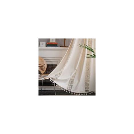 Boho-Gardinen aus Leinen-Baumwoll-Mischgewebe, blickdicht, beige, 150 x 240 cm (von Poltyp) (1/5)