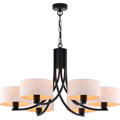 Lampadario nero a catena con paralumi bianchi 6xE27 (1/5)