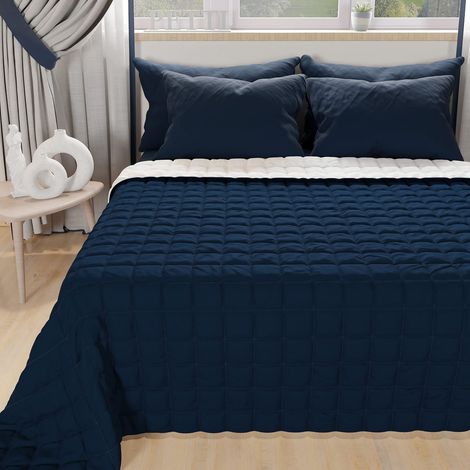 Couette 1,5 Places Reversible 220x260 cm en Microfibre, Couvre-lit Printemps, Couverture Réversible, Bleu Blanc 100% Fabriqué en Italie (1/5)