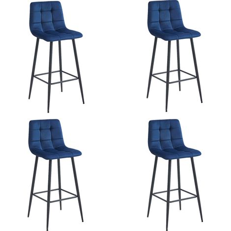 Valora 4 Tabourets TEOTO Velours Bleu Marine Pieds Noirs (1/5)