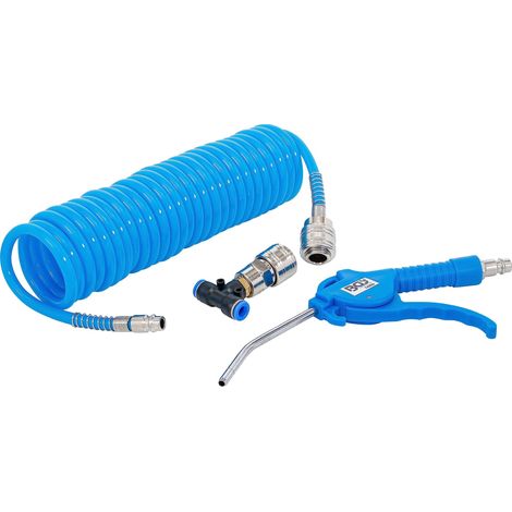 BGS 74253 Pistola di scarico ad aria compressa con tubo a spirale ad aria compressa e connettore T pistola ad aria compressa manico in fibra di nylon blu (1/2)
