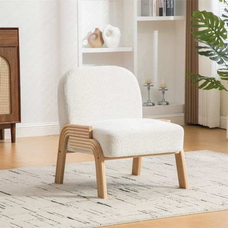 Fauteuil Loungesessel Scandinave en Tissu - 72x61x78cm - Chaise d'Appoint sans Accoudoirs Salon Chambre Tissu Chenille - Ivoire (1/5)