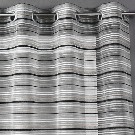 Voilage organza tissé à rayures horizontales et œillets Gris anthracite 140x240 cm (1/2)