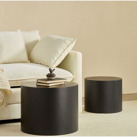 2er Set Couchtische (55 x 55 x 46 cm), nestbar, platzsparend, mit abgerundeten Kanten, MDF, Schwarz (1/5)