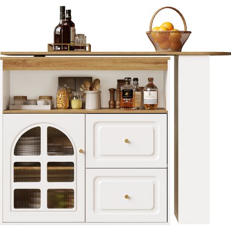 CHICFURN Credenza girevole 138-204 x 39 x 104 cm in MDF bianco, 2 cassetti (1/5)