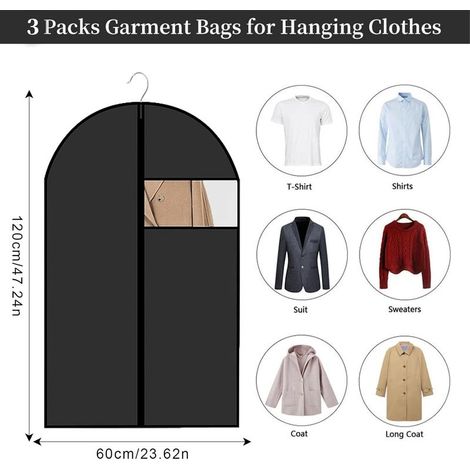 Lot de 3 housses à vêtements en PEVA 60x120cm Housse de Protection pour Vêtements anti Poussière Imperméables avec zipHousse Vetement à Suspendre pour Rangement pour Chemise Costumes Manteaux Clothes (1/5)