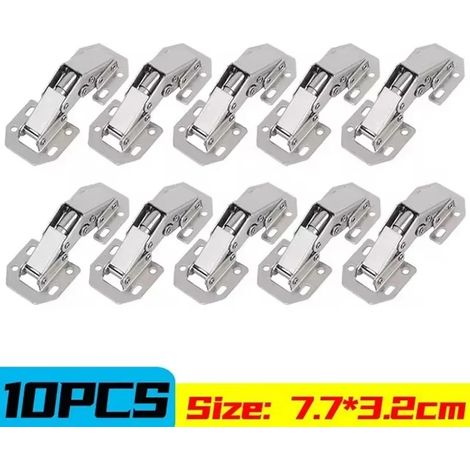 (10 pièces) Charnières en acier inoxydable à 90 degrés sans perçage, couleur argent, pour meubles de cuisine et placards. Accessoires de quincaillerie. (1/5)