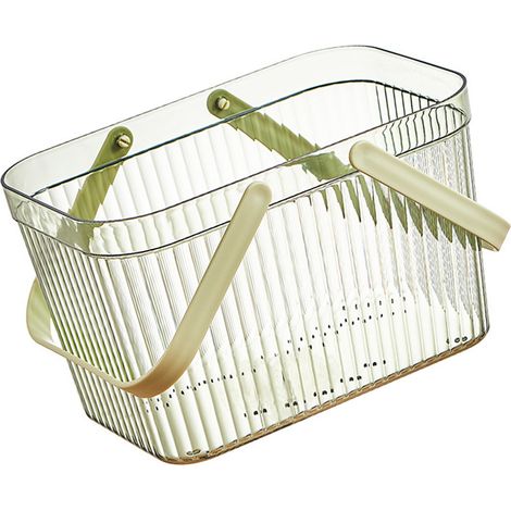 Panier de rangement pour salle de bain, élégant, à rayures transparentes, grande capacité, avec poignée, vert.